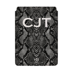 Personalised Black Snake Skin with White Font Initial Tablet/Laptop Pouch