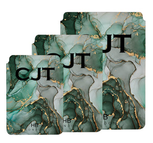 Personalised Emerald and Gold Ink Marble with Black Font Initial Tablet/Laptop Pouch