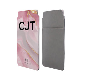 Personalised Pink, Grey and Gold Marble with Black Font Initial Tablet/Laptop Pouch