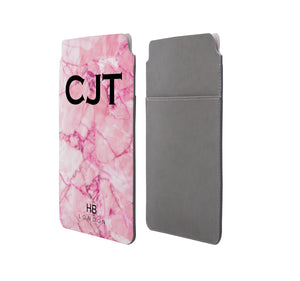 Personalised Pink Shattered Marble with Black Font Initial Tablet/Laptop Pouch