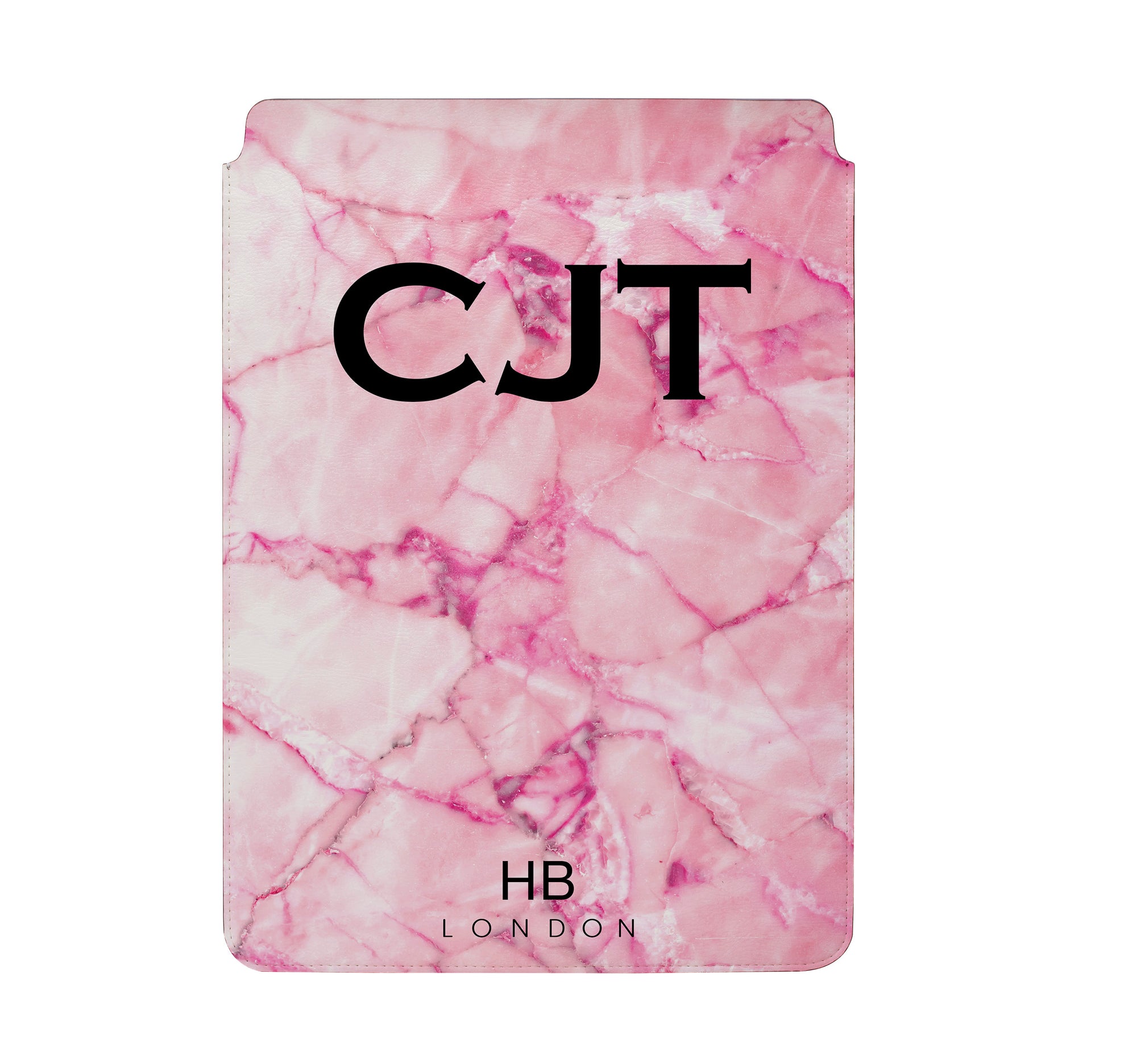 Personalised Pink Shattered Marble with Black Font Initial Tablet/Laptop Pouch