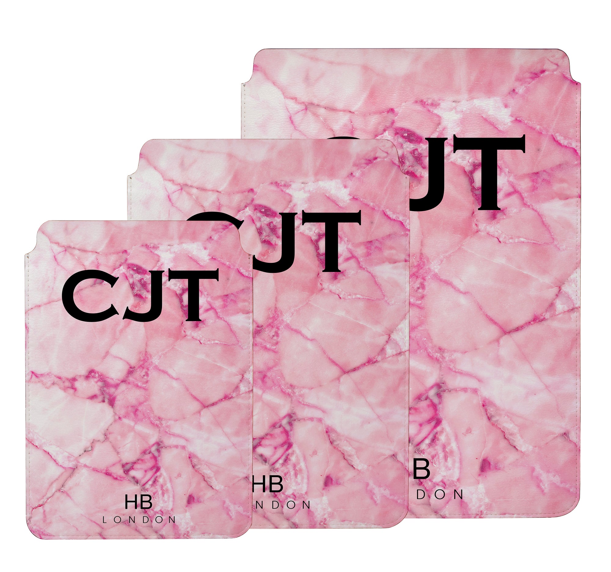 Personalised Pink Shattered Marble with Black Font Initial Tablet/Laptop Pouch