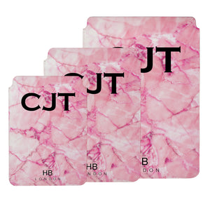 Personalised Pink Shattered Marble with Black Font Initial Tablet/Laptop Pouch