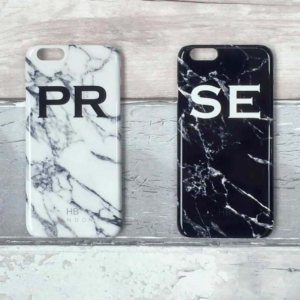 Personalised Black Marble Initial Phone Case - HB LONDON