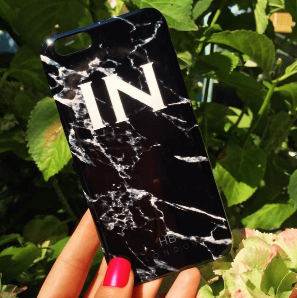 Personalised Black Marble Initial Phone Case - HB LONDON