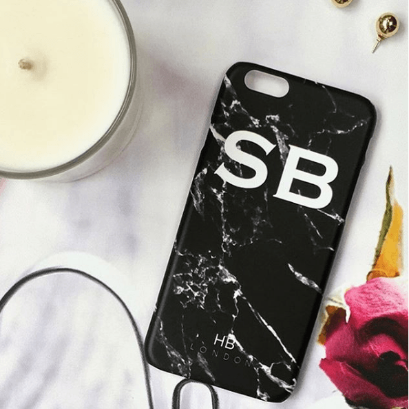 Personalised Black Marble Initial Phone Case - HB LONDON
