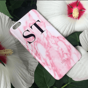 Personalised Pink Marble Initial Phone Case - HB LONDON