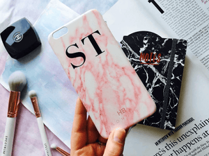 Personalised Pink Marble Initial Phone Case - HB LONDON