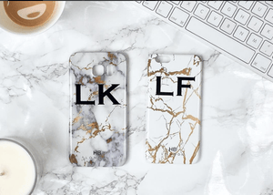 Personalised White and Gold Marble Initial Phone Case - HB LONDON