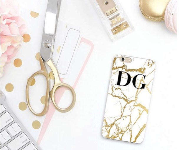 Personalised White and Gold Marble Initial Phone Case - HB LONDON