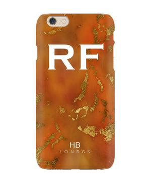 Personalised Amber and Gold Marble with White Font Initial Phone Case - HB LONDON