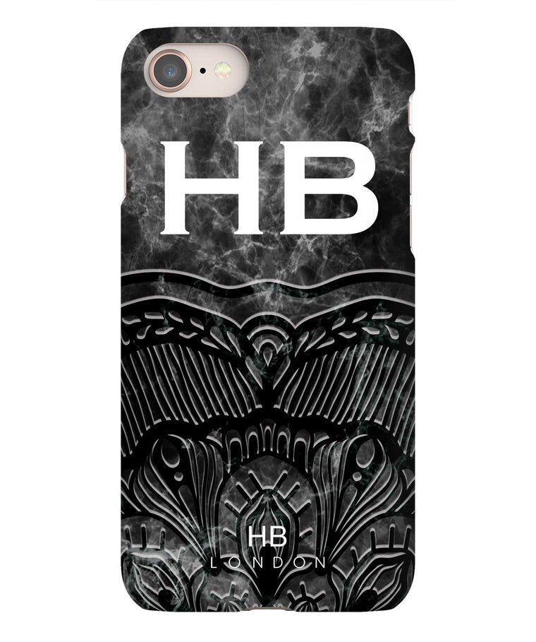 Personalised Black Angel Marble with White Font Initial Phone Case - HB LONDON