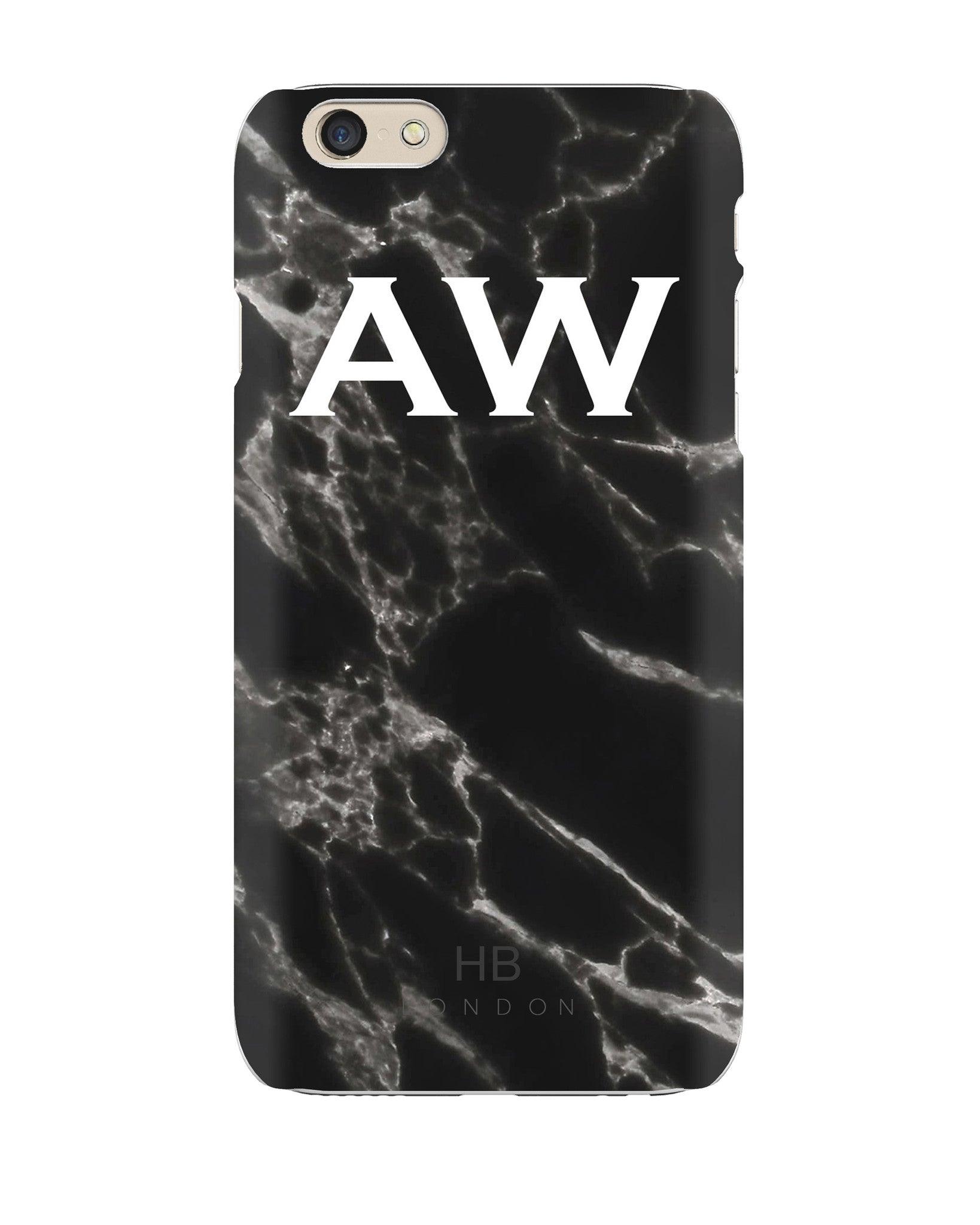 Personalised Black Marble Initial Phone Case - HB LONDON