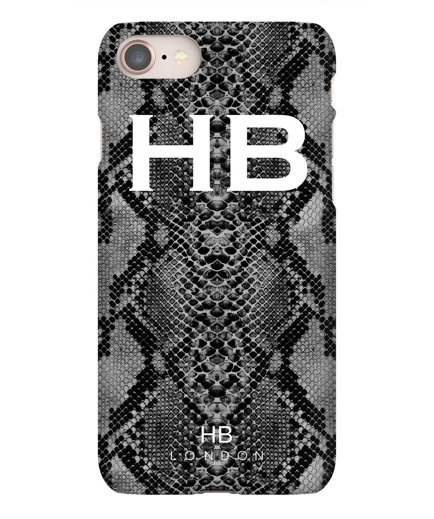 Personalised Black Snake Skin Print with White Font Initial Phone Case - HB LONDON