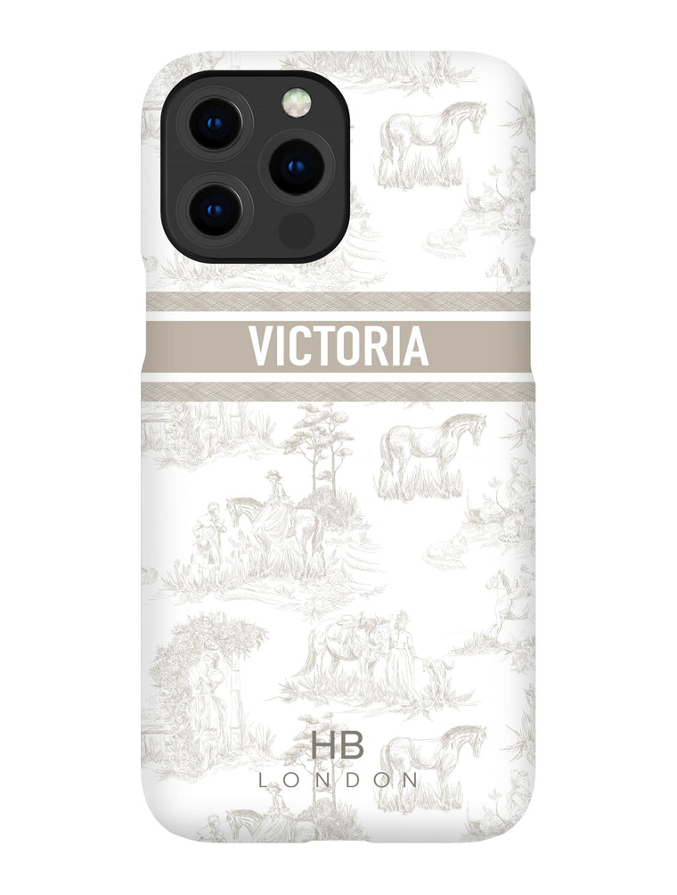 Personalised Greige French Toile with Designer Font Initial Phone Case - HB LONDON