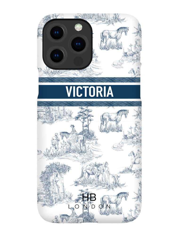 Personalised Navy French Toile with Designer Font Initial Phone Case - HB LONDON