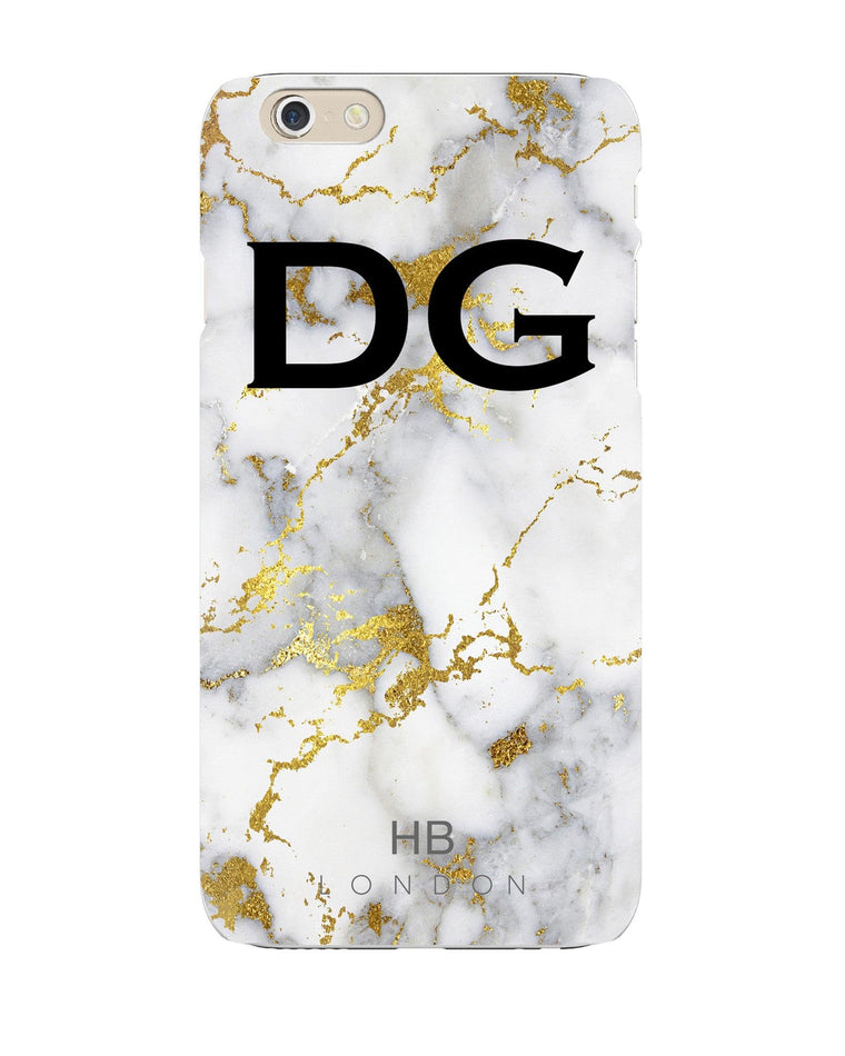 Personalised White and Gold Foil Marble Initial Phone Case - HB LONDON