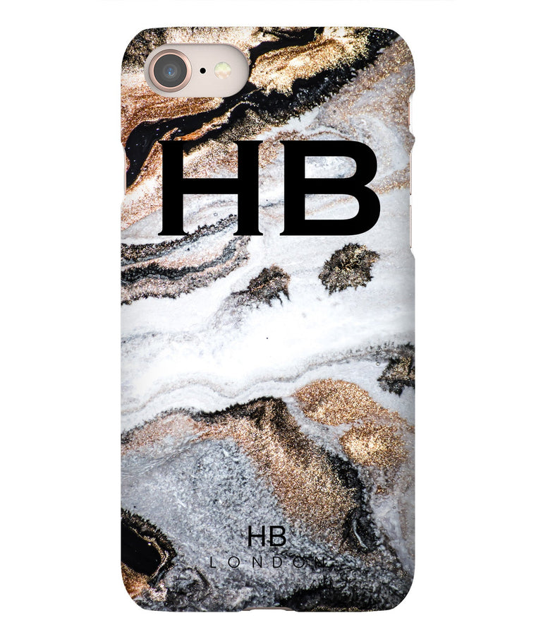 Personalised Golden Charcoal Liquid Marble with Black Font Initial Phone Case - HB LONDON