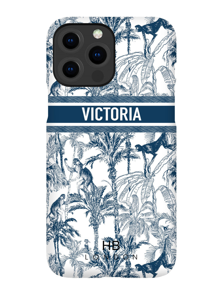 Personalised Navy Jungle Toile with Designer Font Initial Phone Case - HB LONDON