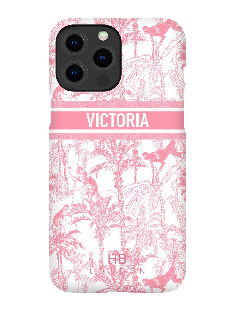Personalised Pink Jungle Toile with Designer Font Initial Phone Case - HB LONDON