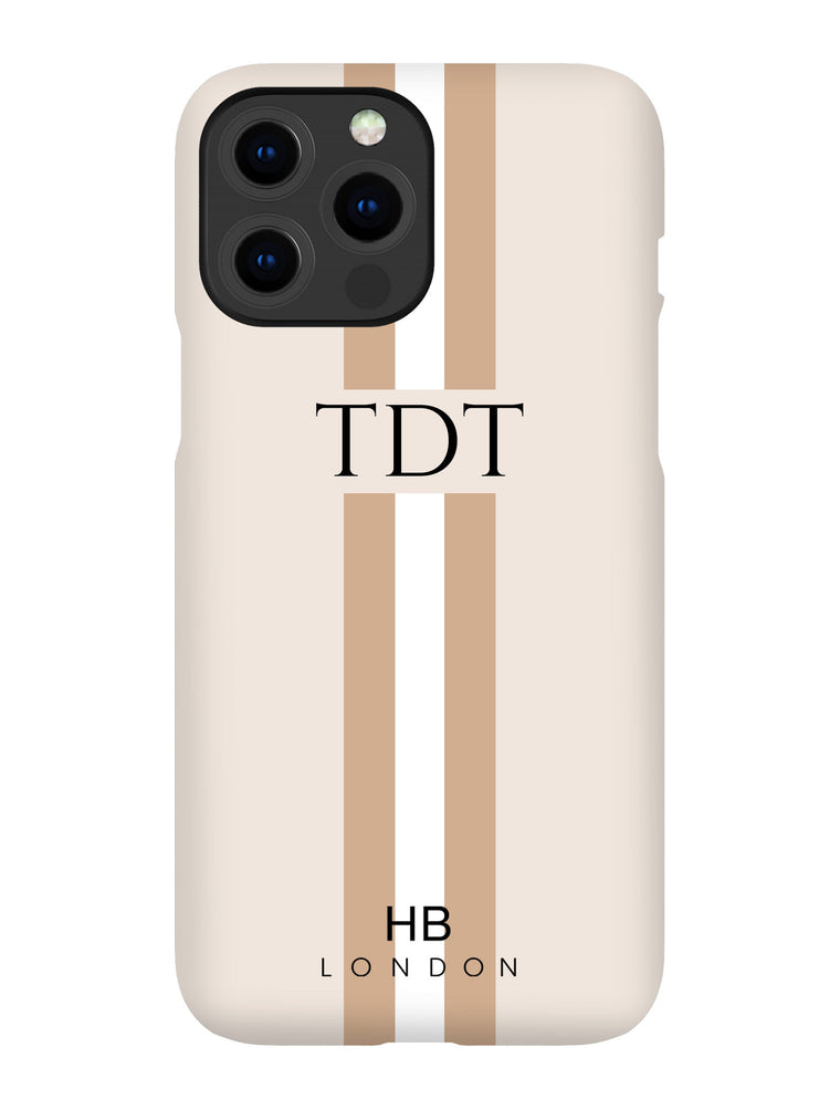 Personalised Beige, White and Nude Stripe with Black Font Initial Phone Case - HB LONDON