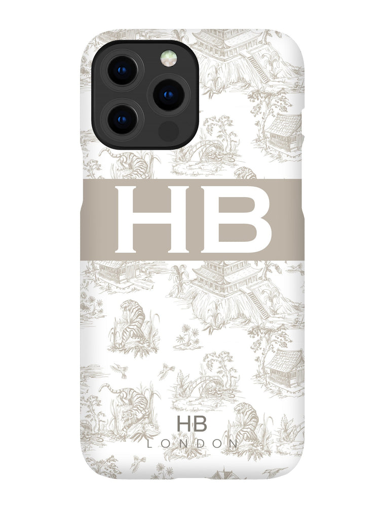 Personalised Greige Oriental Toile with Original Font Initial Phone Case - HB LONDON