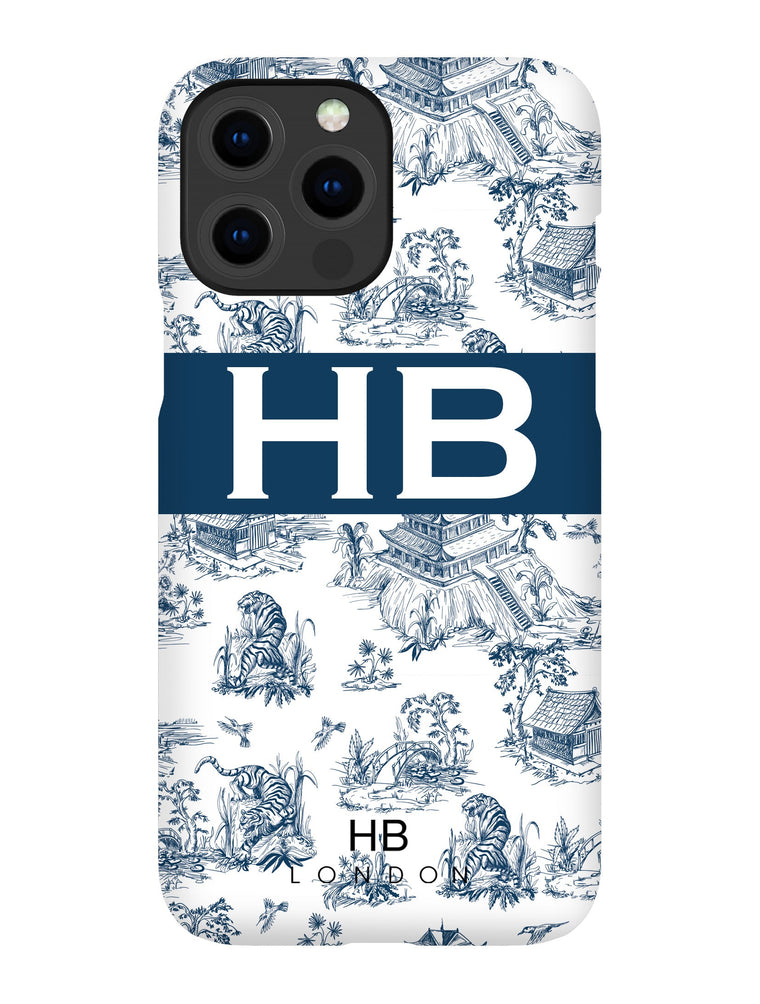 Personalised Navy Oriental Toile with Original Font Initial Phone Case - HB LONDON