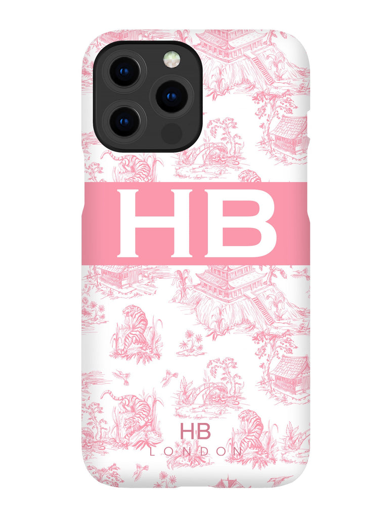 Personalised Pink Oriental Toile with Original Font Initial Phone Case - HB LONDON