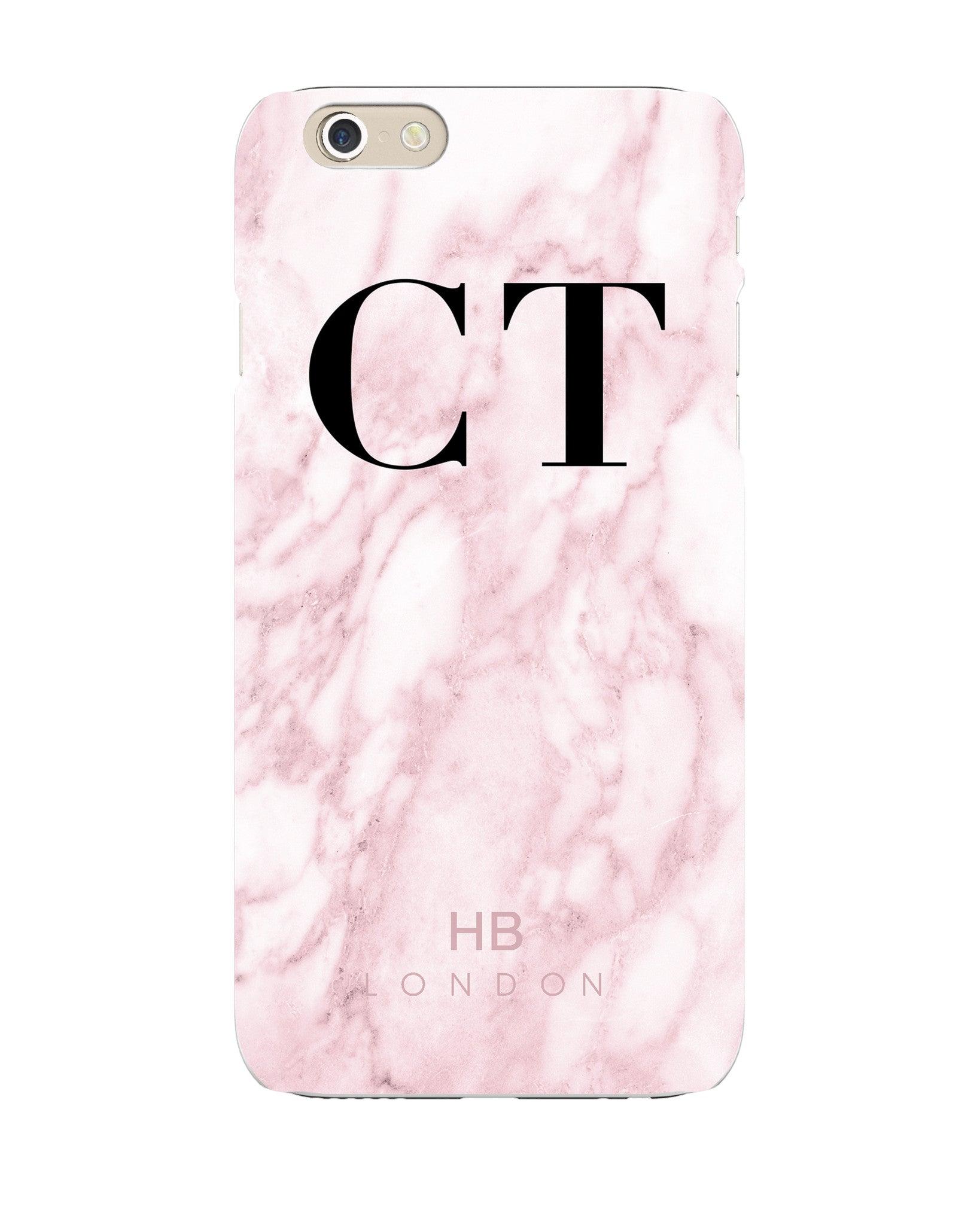 Personalised Pink Marble Initial Phone Case - HB LONDON