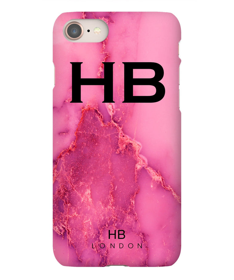 Personalised Pink Natural Marble with Black Font Initial Phone Case - HB LONDON
