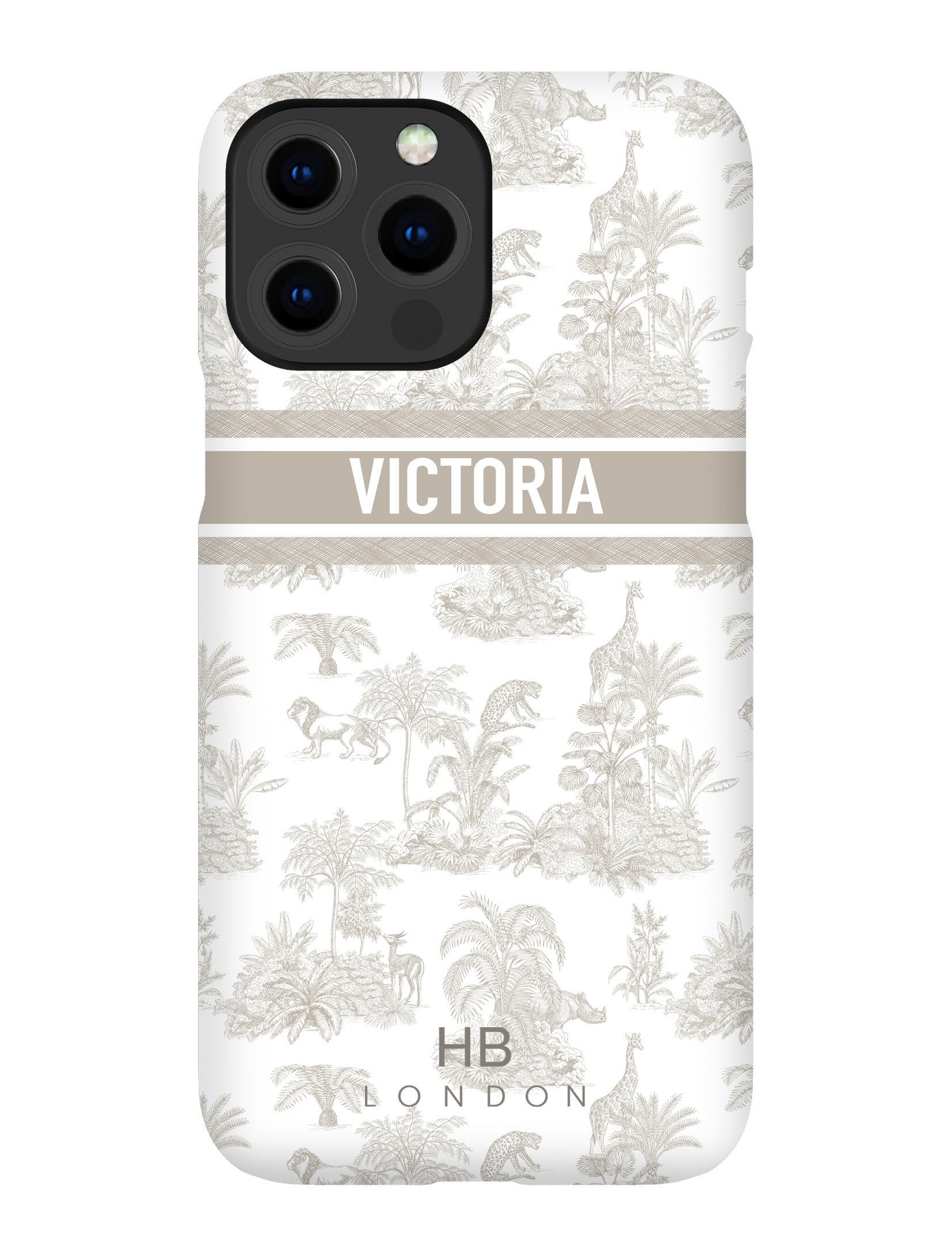 Personalised Greige Safari Toile with Designer Font Initial Phone Case - HB LONDON