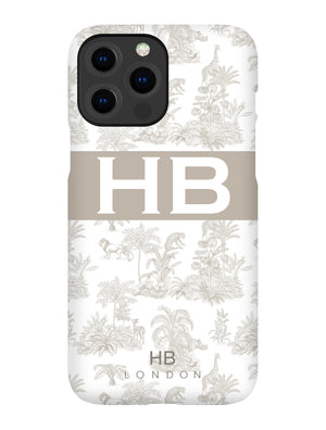 Personalised Greige Safari Toile with Original Font Initial Phone Case - HB LONDON