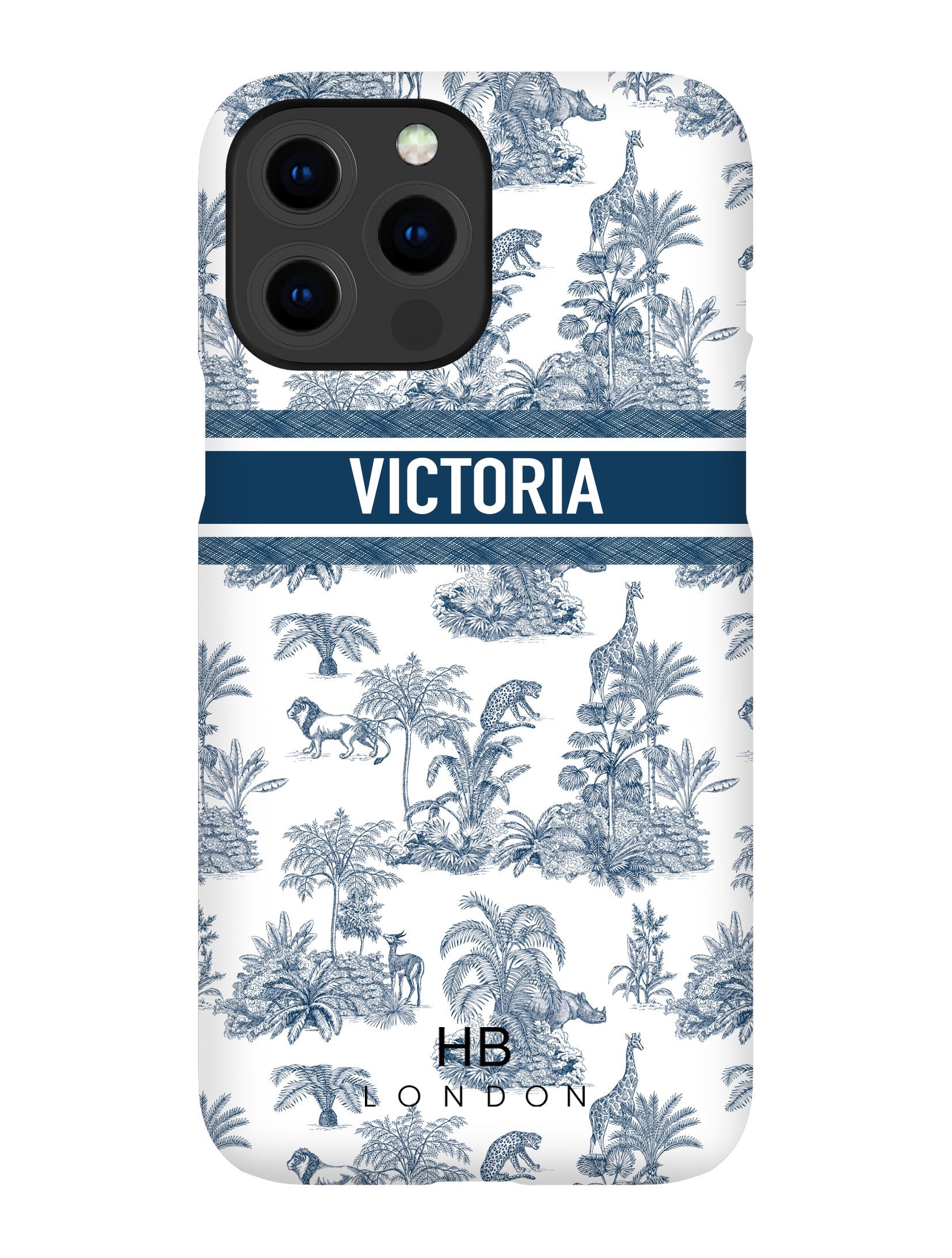 Personalised Navy Safari Toile with Designer Font Initial Phone Case - HB LONDON