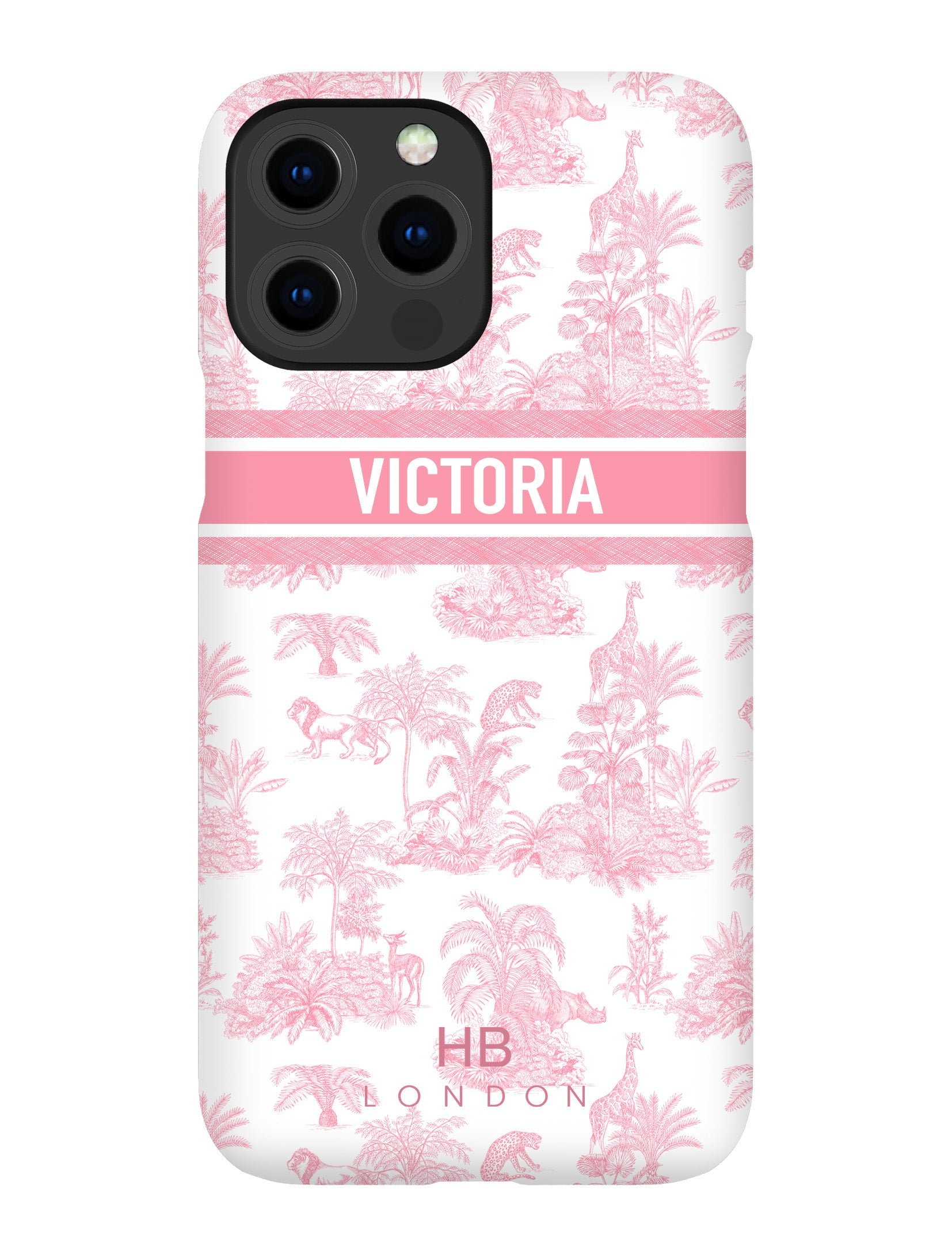 Personalised Pink Safari Toile with Designer Font Initial Phone Case - HB LONDON