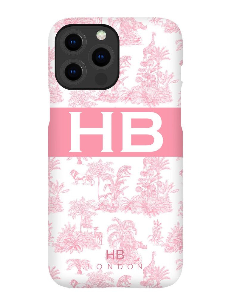 Personalised Pink Safari Toile with Original Font Initial Phone Case - HB LONDON