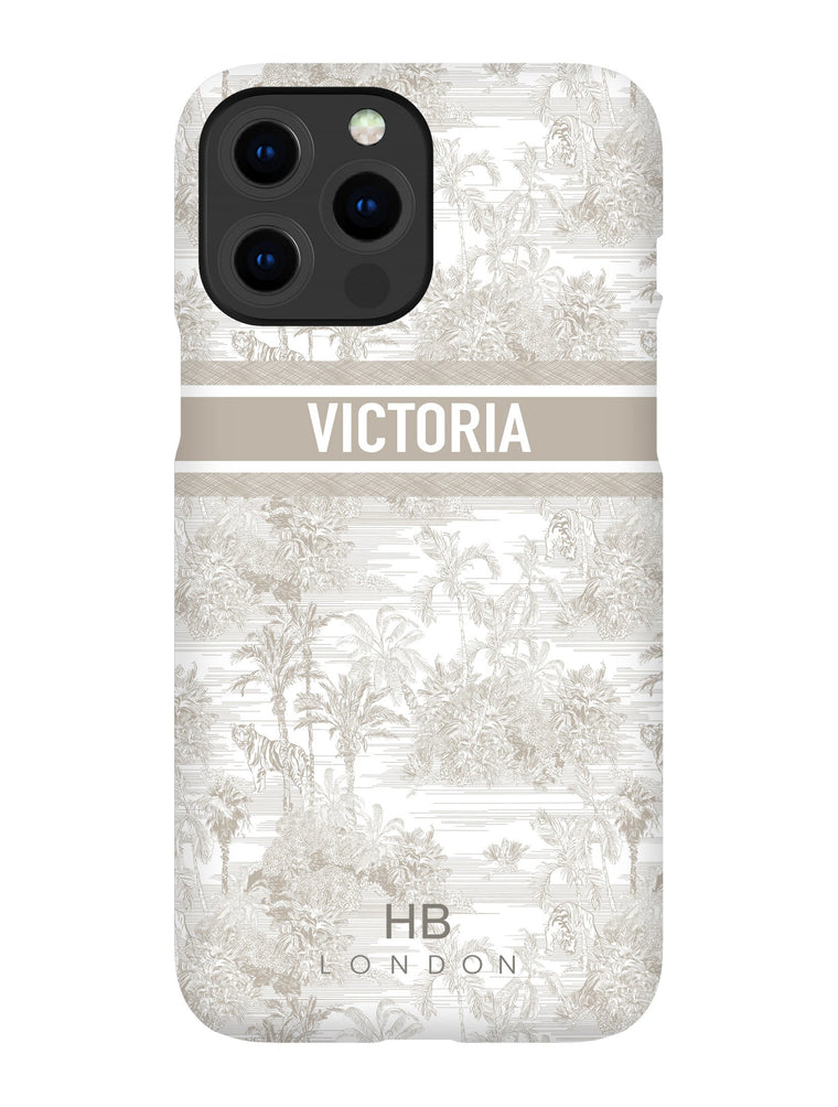 Personalised Greige Tiger Toile with Designer Font Initial Phone Case - HB LONDON