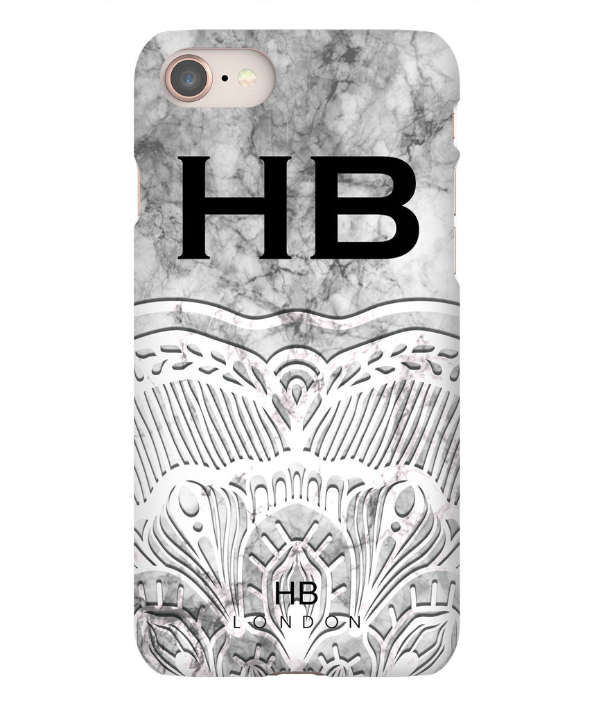 Personalised White Angel Marble with Black Font Initial Phone Case - HB LONDON