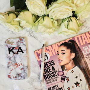 Personalised White and Rose Gold Foil Marble Initial Phone Case - HB LONDON