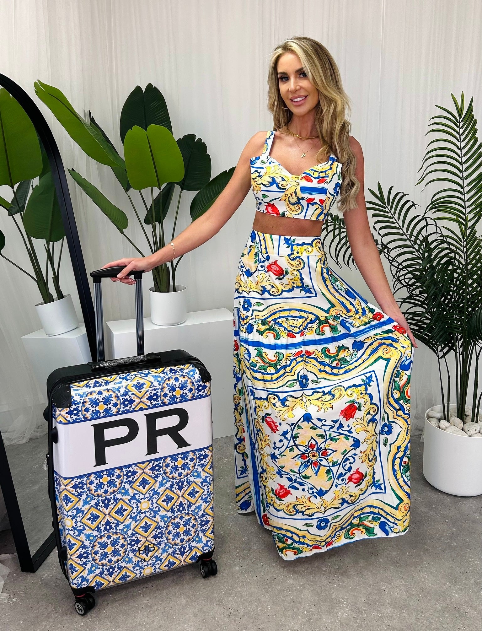 Personalised Positano Tiles with Black Font Initial Suitcase