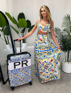 Personalised Positano Tiles with Black Font Initial Suitcase