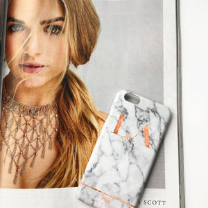 Personalised Rose Gold and Marble Stripe Initial Phone Case - HB LONDON