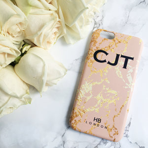 Personalised Blush and Gold Marble Initial Phone Case - HB LONDON