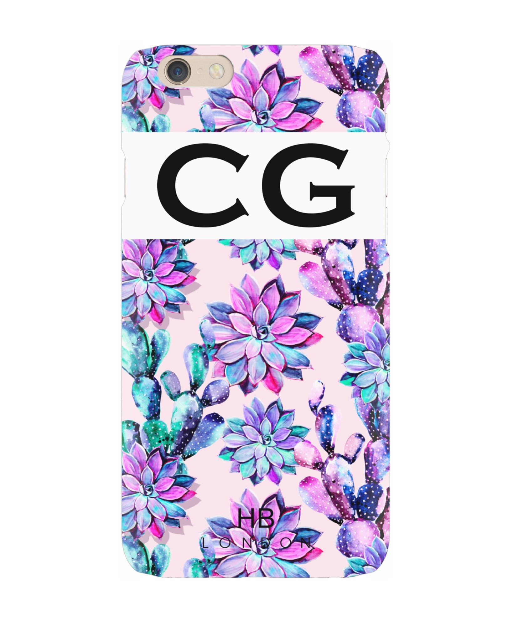 Personalised Purple Watercolour Cactus and Hibiscus Initial Phone Case - HB LONDON