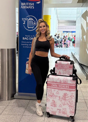 Personalised Pink Oriental Toile with Designer Font Initial Suitcase