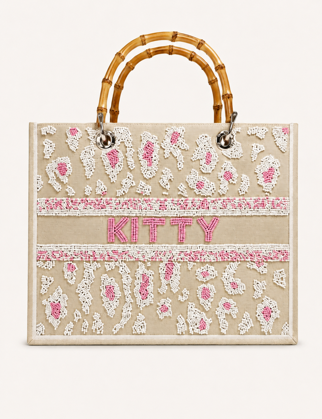 Pink Leopard Personalised Beaded Midi Tote Bag