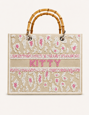 Pink Leopard Personalised Beaded Midi Tote Bag