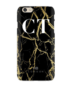 Personalised Black and Gold Marble Initial Phone Case - HB LONDON