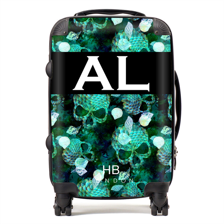 Personalised Green Mermaid Skull Initial Suitcase - HB LONDON