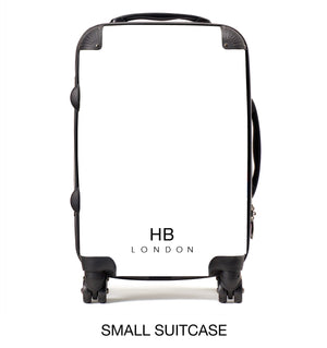 Personalised White with Black Classic Font Initial Suitcase - HB LONDON