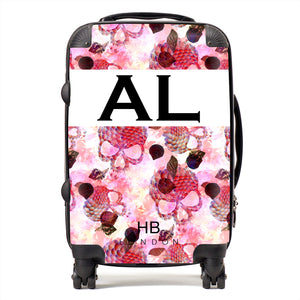 Personalised Pink Mermaid Skull Initial Suitcase - HB LONDON